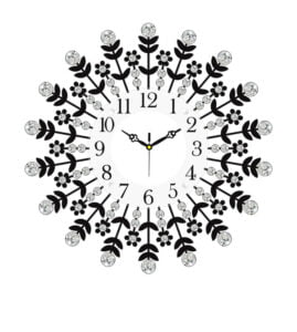 Chronikle Beautiful Decorative Floral Design Round Diamond Studded Home/Office Decor Analog Metal Crystal Wall Clock With Sweep Movement ( Size: 46 x 5 x 46 CM | Color: Black | Weight: 1005 grm )