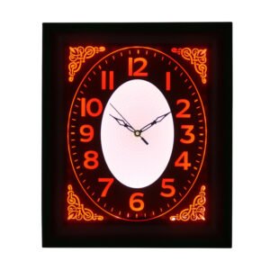 Chronikle Decorative Rectangular Black & Orange Home Decor Plastic Analog LED Light Wall Clock ( Size: 28 x 4.5 x 33 CM | Color: Black & Orange | Weight: 715 grm )