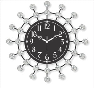 Chronikle Beautiful Decorative Floral Design Crystal Round Diamond Studded Home / Office Decor Analog Metal Wall Clock With Sweep Movement ( Size: 36.5 x 5 x 36.5 CM | Color: Black | Weight: 805 grm)