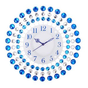 Chronikle Beautiful Decorative Floral Design Crystal Round Analog Diamond Studded Home / Office Decor Metal Wall Clock With Sweep Movement ( Size: 37 x 5 x 37 CM | Color: Blue | Weight: 830 grm )