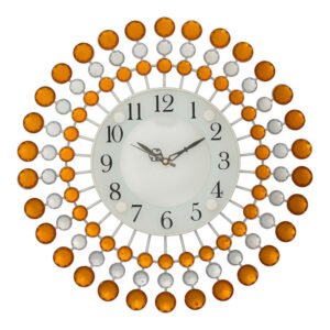 Chronikle Beautiful Decorative Floral Design Crystal Round Analog Diamond Studded Home / Office Decor Metal Wall Clock With Sweep Movement ( Size: 37 x 5 x 37 CM | Color: Yellow | Weight: 830 grm )