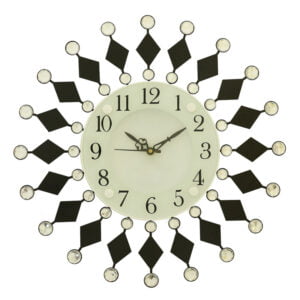 Chronikle Beautiful Decorative Floral Design Round Analog Diamond Studded Home / Office Decor Metal Crystal Wall Clock With Sweep Movement ( Size: 37 x 5 x 37 CM | Color: Black | Weight: 615 grm )