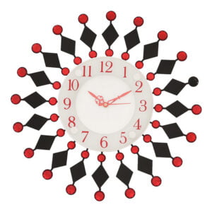 Chronikle Beautiful Decorative Floral Design Round Analog Diamond Studded Home/Office Decor Metal Crystal Wall Clock With Sweep Movement ( Size: 37 x 5 x 37 CM | Color: Red & Black | Weight: 615 grm)