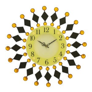 Chronikle Beautiful Decorative Floral Design Round Analog Diamond Studded Home/Office Decor Metal Crystal Wall Clock With Sweep Movement (Size: 37 x 5 x 37 CM |Color: Yellow & Black |Weight: 615 grm)