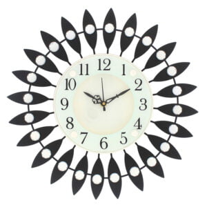 Chronikle Beautiful Decorative Floral Design Round Analog Diamond Studded Home/Office Decor Metal Crystal Wall Clock With Sweep Movement ( Size: 37 x 5 x 37 CM | Color: Black | Weight: 705 grm)
