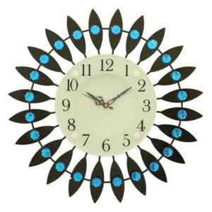 Chronikle Beautiful Decorative Floral Design Round Analog Diamond Studded Home/Office Decor Metal Crystal Wall Clock With Sweep Movement (Size: 37 x 5 x 37 CM | Color: Blue & Black | Weight: 705 grm)