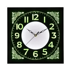 Chronikle Decorative Square Home Decor Black & Green Plastic Analog LED Light Wall Clock ( Size: 25 x 5 x 25 | Color: Black & Green | Weight: 640 grm )