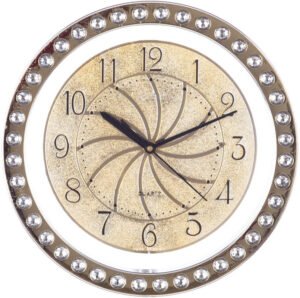 Chronikle Designer Round Home Decor Golden Dial Diamond Style Plastic Analog Wall Clock ( Size: 27 x 27 x 4.5 CM | Color: Golden | Weight: 440 grm )