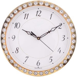 Chronikle Designer Round Home Decor Golden Diamond Style Plastic Analog Wall Clock ( Size: 27 x 4.5 x 27 CM | Color: Golden | Weight: 440 grm )