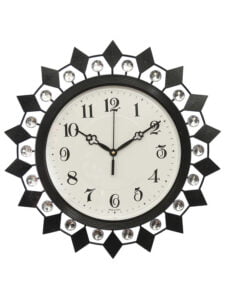 Chronikle Beautiful Floral Design Decorative Crystal Round Diamond Studded Analog Home/Office Decor Metal Wall Clock With Sweep Movement (Size: 37 x 5 x 37 CM | Color: Black & Silver |Weight: 715 grm)