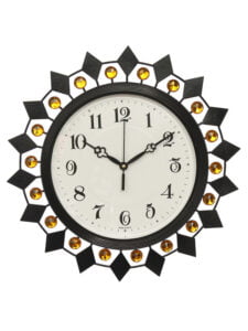 Chronikle Beautiful Floral Design Decorative Crystal Round Diamond Studded Analog Home / Office Decor Metal Wall Clock With Sweep Movement ( Size: 37 x 5 x 37 CM | Color: Yellow | Weight: 715 grm )