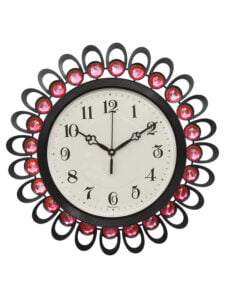 Chronikle Beautiful Floral Design Decorative Crystal Round Diamond Studded Analog Home / Office Decor Metal Wall Clock With Sweep Movement ( Size: 37 x 5 x 37 CM | Color: Pink | Weight: 805 grm )