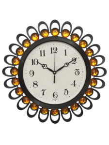 Chronikle Beautiful Floral Design Decorative Crystal Round Diamond Studded Analog Home / Office Decor Metal Wall Clock With Sweep Movement ( Size: 37 x 5 x 37 CM | Color: Yellow | Weight: 805 grm )