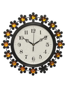 Chronikle Beautiful Floral Design Decorative Crystal Round Diamond Studded Analog Home/Office Decor Metal Wall Clock With Sweep Movement (Size: 37 x 5 x 37 CM | Color: Yellow & Black |Weight: 690 grm)