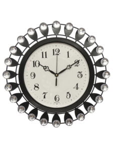 Chronikle Beautiful Floral Design Decorative Crystal Round Diamond Studded Analog Home/Office Decor Metal Wall Clock With Sweep Movement (Size: 37 x 5 x 37 CM | Color: Silver & Black |Weight: 885 grm)