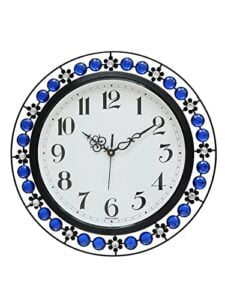 Chronikle Beautiful Floral Design Decorative Round Diamond Studded Home/Office Decor Crystal Metal Analog Wall Clock With Sweep Movement ( Size: 41 x 4 x 41 CM | Color: Blue | Weight: 2500 grm )