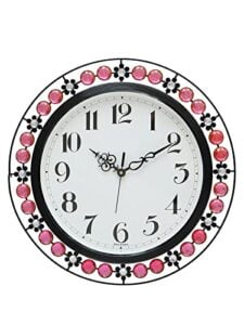 Chronikle Beautiful Pink Floral Design Decorative Round Diamond Studded Home/Office Decor Crystal Metal Analog Wall Clock With Sweep Movement ( Size: 41 x 4 x 41 CM | Color: Pink | Weight: 2500 grm )