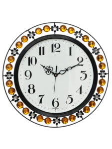 Chronikle Beautiful Crystal Floral Design Decorative Round Diamond Studded Home/Office Decor Metal Analog Wall Clock With Sweep Movement ( Size: 41 x 4 x 41 CM | Color: Yellow | Weight: 2500 grm )