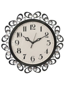 Chronikle Beautiful Analog Floral Design Decorative Crystal Round Diamond Studded Home Decor Metal Wall Clock With Sweep Movement ( Size: 42 x 5 x 42 CM | Color: Black & Silver | Weight: 1015 grm )
