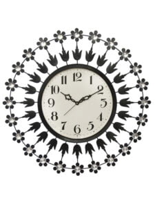 Chronikle Beautiful Analog Floral Design Decorative Crystal Round Diamond Studded Home/Office Decor Metal Wall Clock With Sweep Movement ( Size: 61 x 5 x 61 CM | Color: Black | Weight: 1375 grm )
