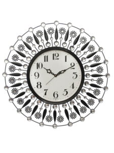 Chronikle Beautiful Analog Floral Design Decorative Round Diamond Studded Home/Office Decor Metal Wall Clock With Sweep Movement ( Size: 60 x 3.5 x 60 CM | Color: Black & Silver | Weight: 1640 grm )