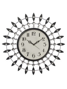 Chronikle Beautiful Analog Floral Design Decorative Round Diamond Studded Home/Office Decor Metal Wall Clock With Sweep Movement ( Size: 61 x 5 x 61 CM | Color: Black & Silver | Weight: 1350 grm )