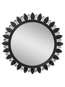 Chronikle Floral Design Round Black and Silver Iron Frame Home Decor Wall Mirror ( Size: 41 x 5 x 41 CM | Weight: 1040 grm | Color: Black & Silver )