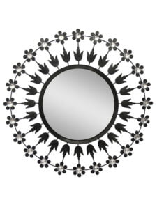 Chronikle Floral Design Round Black Iron Frame Home Decor Wall Mirror ( Size: 61 x 5 x 61 CM | Weight: 1385 grm | Color: Black )