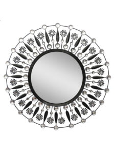 Chronikle Round Diamond Studded Designer Black and Silver Frame Iron Home Decor Wall Mirror ( Size: 60 x 3.5 x 60 CM | Weight: 1610 grm | Color: Black & Silver)