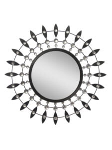 Chronikle Floral Design Round Black and Silver Iron Frame Home Decor Wall Mirror ( Size: 61 x 5 x 61 CM | Weight: 1360 grm | Color: Black & Silver )