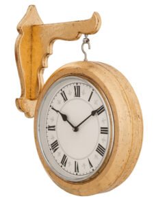 Chronikle Elegant Hanging Wooden Golden Analog Home Decor Both Sided Hanging Wall Clock With Tak-Tak Movement ( Size: 38 x 9.5 x 48 CM | Weight: 2590 grm | Color: Golden )