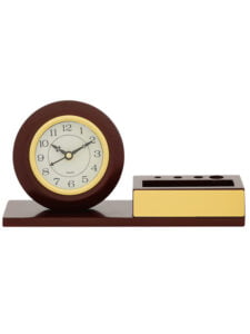 Chronikle Decorative Wooden Cola Color Analog Home Decor Table Clock With Pen Stand ( Size: 27 x 7.5 x 13.5 CM | Weight: 490 grm | Color: Cola )