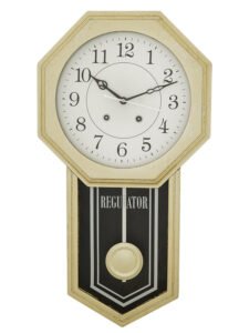 Chronikle Vertical Designer Wooden Golden Analog Home Decor Pendulum Wall Clock With Non-Ticking ( Size: 31 x 7 x 56.6 CM | Weight: 1825 grm | Color: Golden )