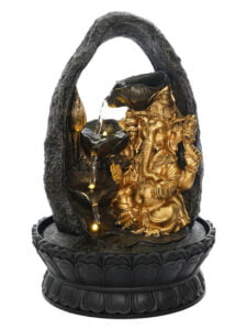 Chronikle Polyresin Brown & Golden Ganesha Idol Home Decor Table Top Indoor 3 Artistic Steps Waterfall Fountain with Speed Controller Pump & Yellow LED Lights (Size: 40.5 x 25 x 25CM |Weight: 1815grm)