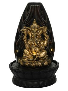 Chronikle Polyresin Brown & Golden Ganesha Idol Table Top Indoor Both Sided 5 Adorable Steps Water Fall with Speed Adjustable Pump & LED (Size: 40 x 25 x 25 CM |Weight: 2140 grm | Color: Brown Golden)