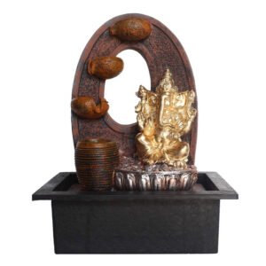 Chronikle Polyresin Light Brown & Golden Ganesha Table Top Home Decor Indoor 3 Steps Water Fall With Speed Controller Pump & Yellow LED (Size: 38 x 29.5 x 22 CM |Weight: 2090 grm |Color: Brown Golden)