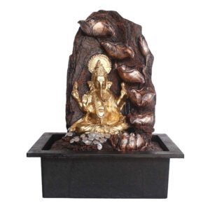 Chronikle Polyresin Brown & Golden Ganesha Idol Table Top Home Decor 5 Artistic Step Water Fountain With Speed Controller Pump & Yellow LED Lights ( Size: 38 x 29.5 x 22 CM | Weight: 2000 grm )