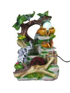 Chronikle Polyresin Adorable Table Top Indoor Jungle Theme Home Decor 2 Steps Waterfall Fountain with Multicolor LED Lights, Speed Controller Pump & Rotating Ball ( Size: 32 x 24 x 19 CM | Color: Multi)
