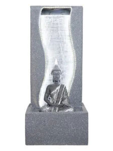 Chronikle Polyresin Grey Table Top Meditating Buddha Indoor Home Decor Waterfall Fountain with White LED Lights & Water Flow Controller Pump ( Size: 78 x 34 x 29 CM | Color: Grey | Weight: 4180 grm )