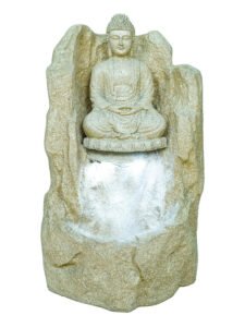 Chronikle Polyresin Table Top Meditating Buddha Indoor Home Decor Waterfall Fountain with White LED Lights & Water Flow Controller Pump ( Size: 66 x 40 x 35 CM | Color: Cream | Weight: 5125 grm )