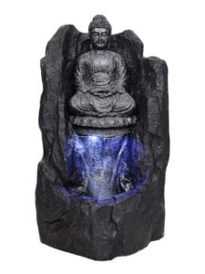 Chronikle Polyresin Black Table Top Meditating Buddha Indoor Home Decor Waterfall Fountain with Multicolor LED Lights & Water Flow Controller Pump (Size: 66 x 40 x 35 CM | Color: Black | Weight: 5125 grm)