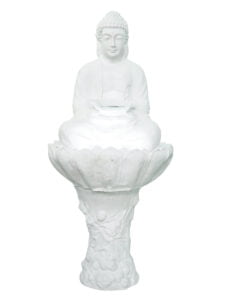 Chronikle Polyresin White Table Top Meditating Buddha Sitting on Lotus Flower Indoor Home Decor Water Fountain with White LED Lights & Speed Controller Pump (Size: 130 X 60 X 48 CM |Weight: 1001 grm)