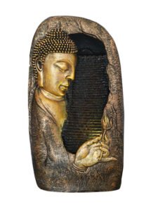 Chronikle Polyresin Brown & Golden Side Face Buddha Design Table Top & Hanging Home Decor Indoor Water Fountain with Yellow LED Light & Speed Controller Pump ( Size: 43 x 24 x 12 CM |Weight: 2230 grm)