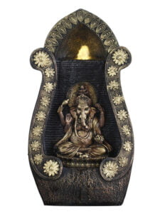 Chronikle Polyresin Brown & Golden Ganesha Idol Table Top or Hanging Indoor Water Fountain with Yellow LED & Speed Controller Pump (Size: 45 x 25 x 12 CM | Weight: 2195 grm | Color: Brown & Golden)