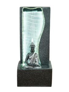 Chronikle Polyresin Table Top Meditating Buddha Indoor Home Decor Waterfall Fountain with White LED Lights & Speed Controller Pump ( Size: 77.5 X 29 X 34.5 CM | Weight: 4100 grm | Color: Dark Grey )