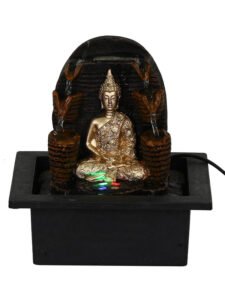 Chronikle Polyresin Brown & Golden Buddha Indoor Table Top Home Decor 2 Steps Water Fountain with Multicolor LED & Speed Controller Pump (Size: 22 x 21 x 18.5 CM | Weight: 925 grm |Color: Brown & Golden)