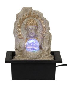 Chronikle Polyresin Cream Color Buddha Table Top Home Decor Indoor Waterfall Fountain with Multicolor LED Lights, Speed Controller Pump & Rotating Ball (Size: 25.5 x 21 x 18.5 CM | Weight: 1060 grm)