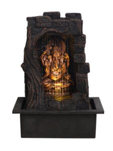 Chronikle Polyresin Brown & Golden Ganesha Idol Table Top Indoor Front Curtain Home Decor Waterfall Fountain With Yellow LED Lights & Speed Controller Pump (Size: 40 x 29.5 x 22 CM | Weight: 2265 grm)
