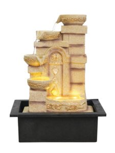 Chronikle Polyresin Designer Table Top Indoor Home Decor 4 Steps Waterfall Fountain with Yellow LED Lights & Water Flow Controller Pump ( Size: 40 x 29.5 x 22 CM | Weight: 2185 GR | Color: Cream )