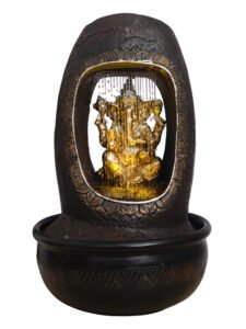 Chronikle Polyresin Brown & Golden Ganesha Idol Table Top Indoor Curtain Waterfall Fountain with Yellow LED Light & Speed Controller Pump (Size: 42 x 25 x 25 CM |Weight: 2405 grm |Color: Brown Golden)